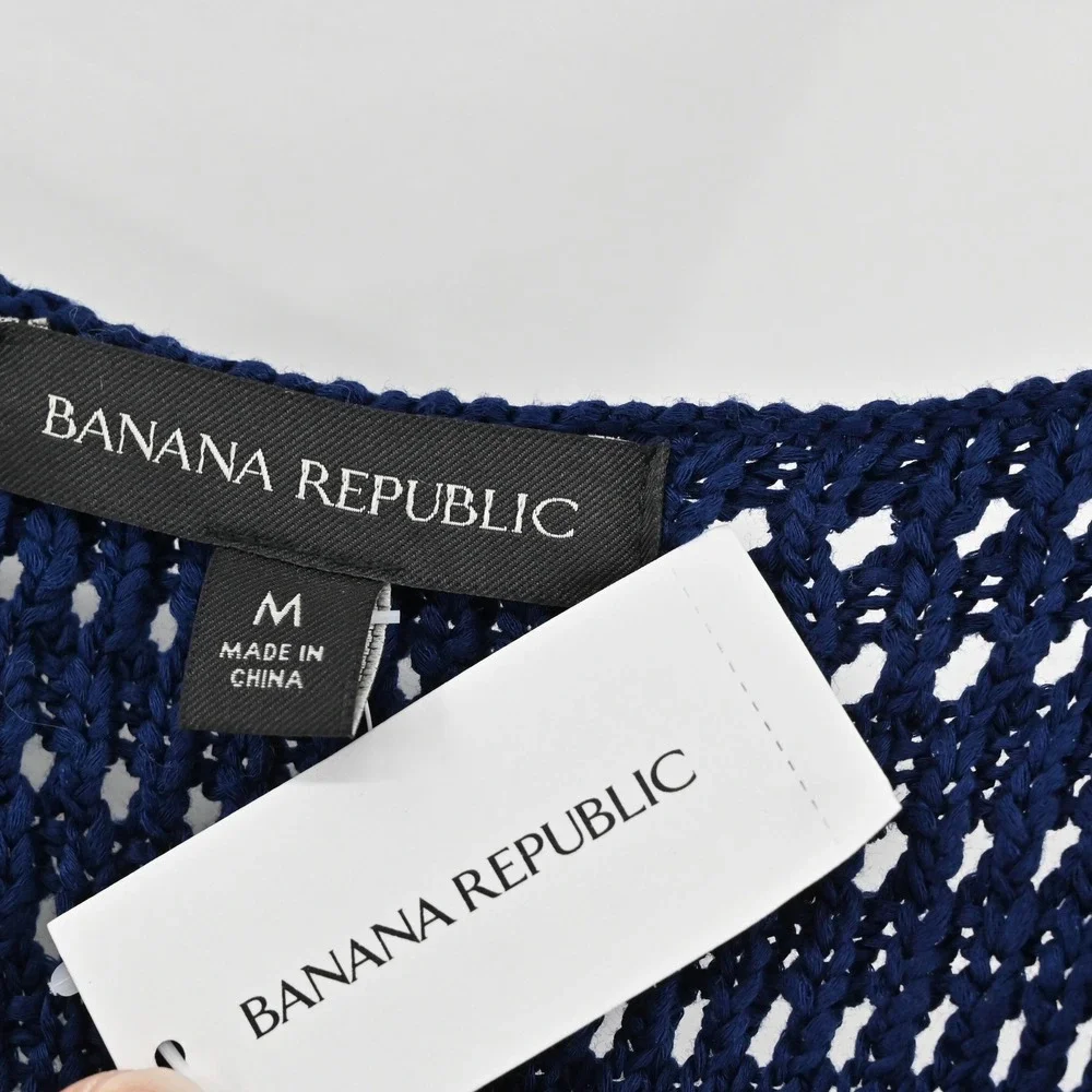 Banana Republic Crochet Knit Dress Size M Navy Blue Sleeveless Boho Vacation NWT